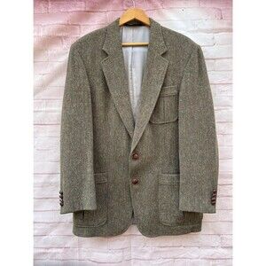 Lands' End Men’s Vintage Green Wool Tweed Blazer 42L Academia Preppy USA Made